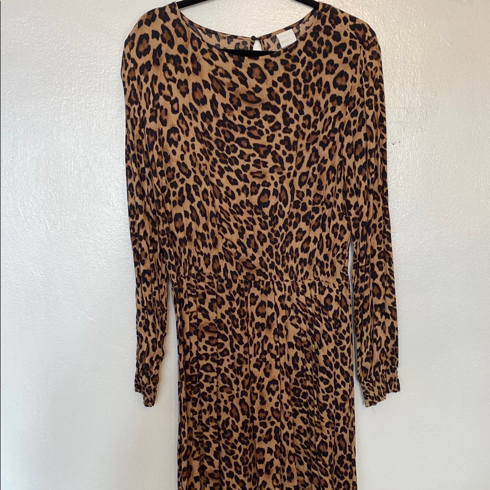 Leopard Print Long Sleeve maxi tea length Dress